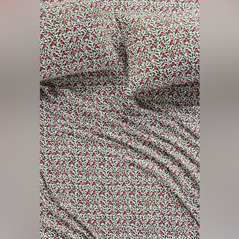 New Anthropologie Home Decor Cotton Modal Brushed Cosy Printed Queen Sheet Set